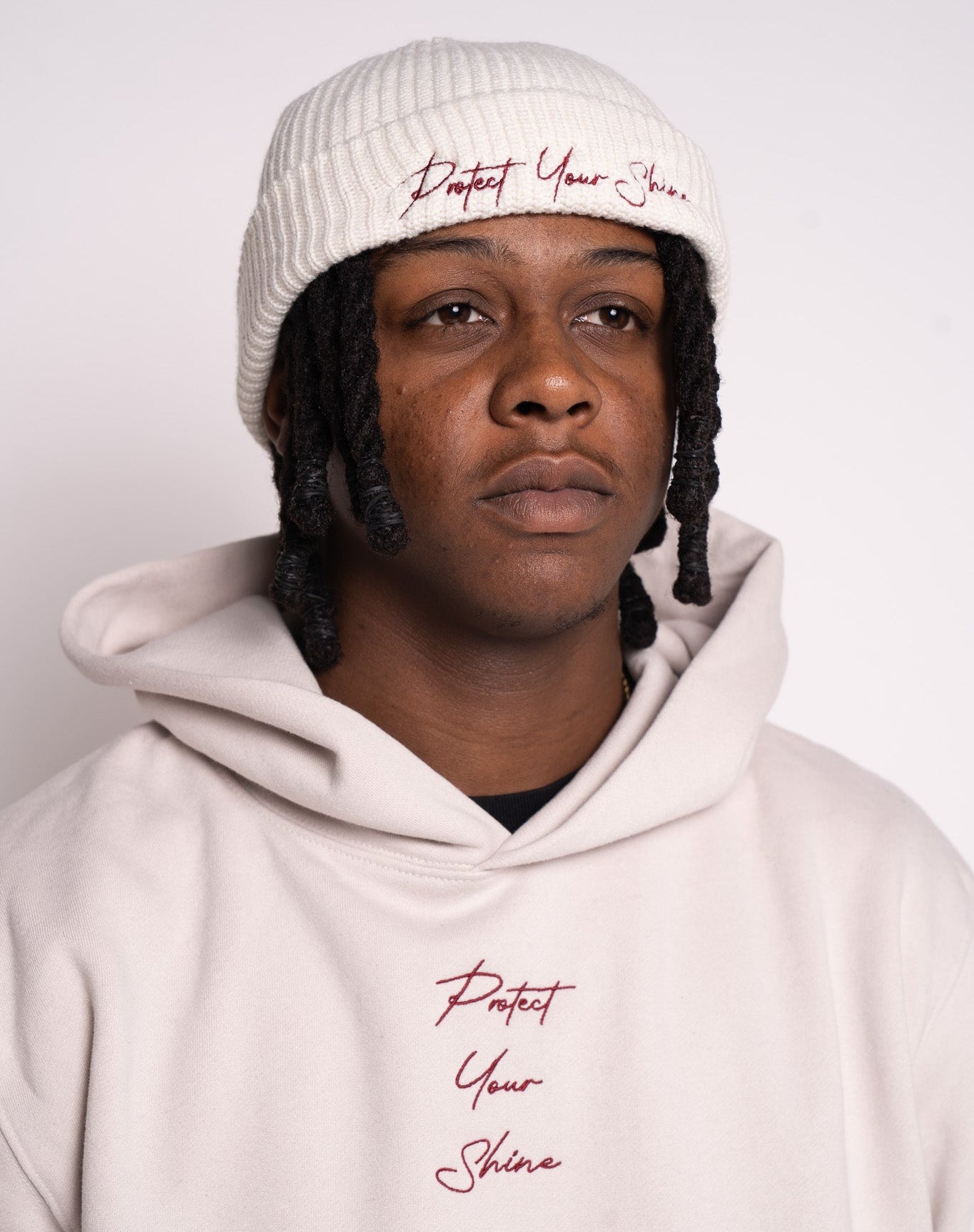 Protect Your Mind Beanie - Ecru/Maroon