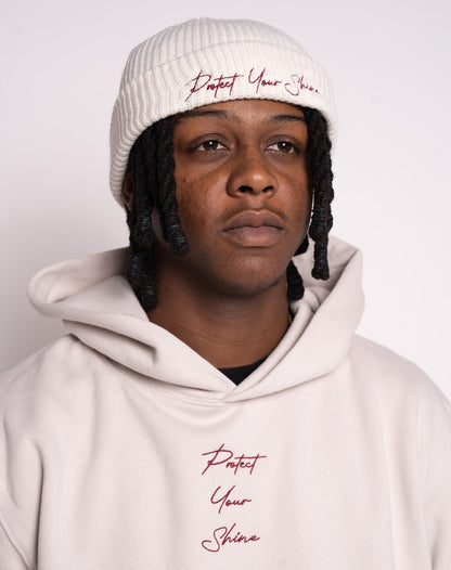 Protect Your Mind Beanie - Ecru/Maroon